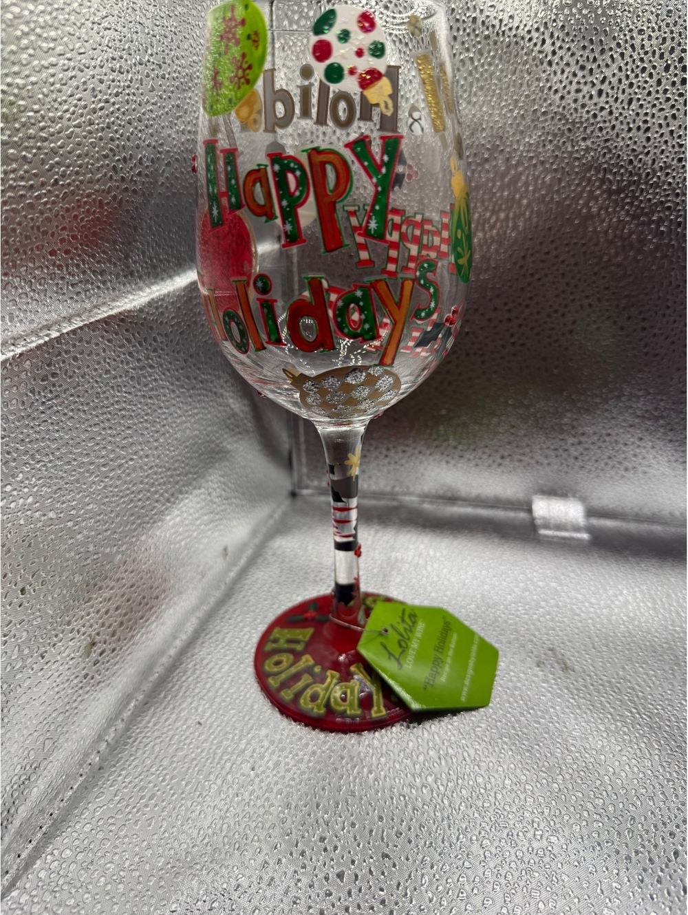 Lolita Hand-Painted Happy Holidays Wine Glass